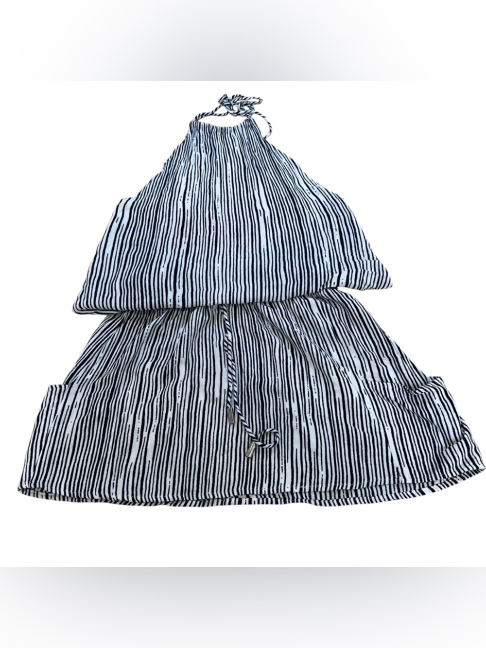 Article Black White Striped Halter Romper XS Elastic Waist Summer Resort Comfort